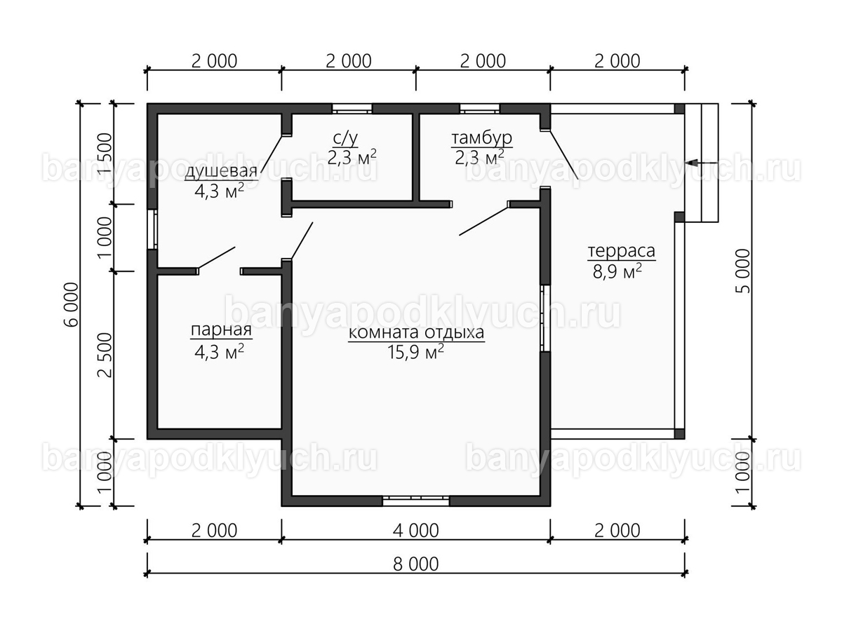 Баня из бруса 8x6 м Баня из бруса 8x6 м