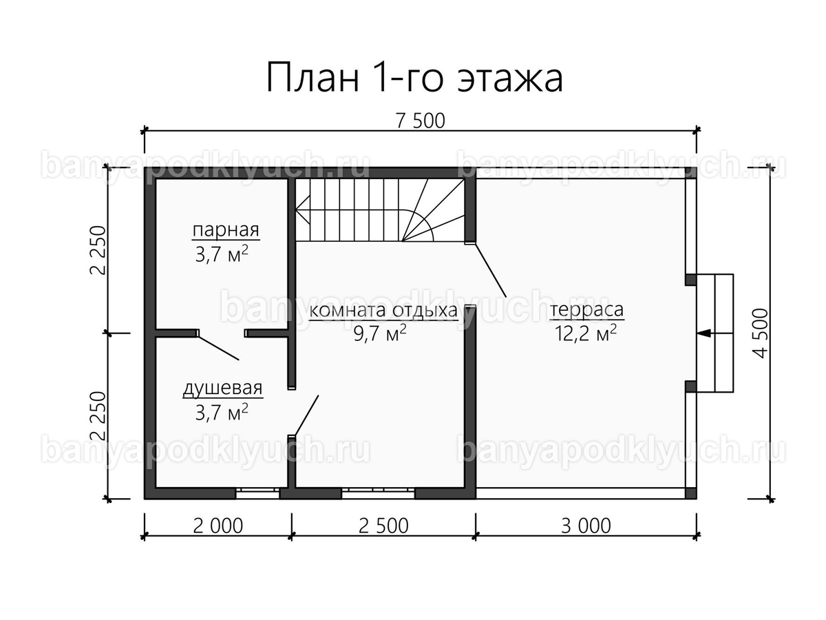 Баня из бруса 7.5x4.5 м Баня из бруса 7.5x4.5 м